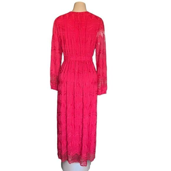 Olivia Culpo x Le Tote Red Long Sleeve Embroidered Maxi Dress Size L - Picture 3 of 10